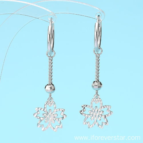 925 Sterling Silver Earrings Long Snowflake Dangle Earrings